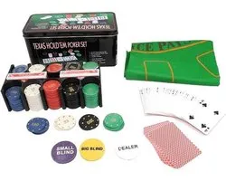 Texas Hold Em Poker / Blackjack Set - Pro Pokerset Met 200 Poker Chips / Pokerkaarten Cards / Speelkleed