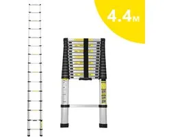 Ladder télescopique - Échelle télescopique - 4,4 m Argent, Max. Charge maximale 150 kg, compacte et portable avec système de fermeture en douceur, adaptée à un usage privé et professionnel, échelle pliante télescopique