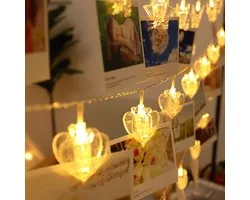 Maness® Fotoslinger met verlichting - 6 meter & 40 LED lichtjes - Foto - lichtsnoer met hartjes clips - Lichtslinger - Batterij - Valentijnscadeau - Feesten - Bruiloft - Decoratie