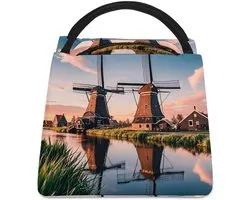Lunch Bag for Women Men Dutch Windmill Lunch Bag Foldable Lunch Bag Reusable Insulated Lunch Box Large Capacity Insulated Cooler Bag for Travel Picnic Work
