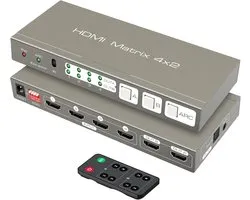 HDMI Matrix Switcher 4x2 4K60Hz met Audio Extractor en ARC