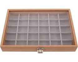 Vitrinekast Stenen - Verzameldoos Kristallen - Veilig Opbergen - 30 Zachte Vakjes - 35x24x5 cm - Beige