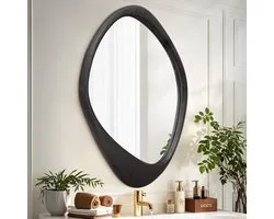 Solidchoice - AAZZKANG Zwarte Spiegel met Houten Frame Grote Onregelmatige Wandmontage Spiegels Asymmetrisch Decoratief voor Badkamer Slaapkamer Woonkamer Entryway 70x50cm