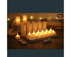 SmartStuff bougies rechargeables 12X – Théelights rechargeables - 12 bougies LED scintillantes – avec télécommande – avec station de recharge – 75+ heures de combustion – sûr & durable – théelights – fausses bougies