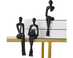 Décoration Figurines Assises Abstraites Set de 3 – Statues en Résine Scandinaves Luxueuses pour Salon & Meuble TV – Noir