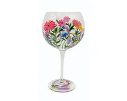 Flora Handpainted - Gin/Cocktail Glas - type Berries- handbeschilderd met veldbloemen - verpakt in een giftbox