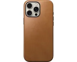 Coque Nomad adaptée à Apple iPhone 16 Pro Max | Étui en cuir moderne | Compatible avec MagSafe et le chargement sans fil | Couverture arrière en Cuir véritable | Marron clair