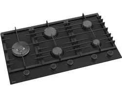 Wiggo WH-G935RR(B) - Table de cuisson à gaz encastrable avec Wok - 90cm - Zwart