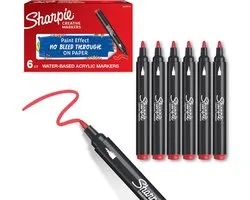 Marqueur créatif Sharpie Peinture acrylique | Pointe ronde | Marqueurs peinture à base d'eau | L'encre ne traverse pas et convient à la plupart des surfaces | Rouge | 6 pièces