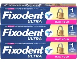 Fixodent Max Hold - Adhésif pour prothèses dentaires - Forte adhérence, lot de 3, 62 g