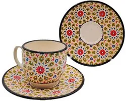 Complete set of 6 Turkish ceramic espresso cups and saucers decorated - refined ethnic handicraft 1308241207 Morocco Tunisia ethnic of the world, Coffee cups