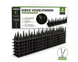 Dieko Duivenpinnen Zwart 4 Meter incl. 40 RVS Montageschroeven – Buigbare Vogelpinnen – Duivenverjager – Vogelwering – Vogelverjager – Duivenwering – Anti Klim Strips – UV-Bestendig – Onderhoudsvrij – Voor Schutting, Dakrand, Vensterbank & Balkon