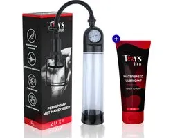 Toys Hub® Penispomp met Glijmiddel, Handgreep & 2 Penisringen - Gratis Ebook - Trekmechanisme – Penis Vergroter – Barometer Display - Sex Toys voor Mannen – 20CM