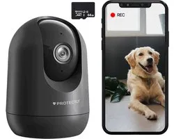 Caméra de sécurité intérieure Protectly® - Caméra pour animaux de compagnie avec application - Petcam - Caméra pour chien - Avec application WiFi - 2K 3MP Ultra HD - Détection de mouvement et de son - Caméra intérieure - Zwart