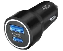 30W auto snellader met 2 poorten. USB A en USB C poort. Compacte en krachtige lader. Autolader adapter past op Universeel Asus, ZTE, Fairphone, Sony Xperia, OPPO, Apple iPhone / iPad, Nokia, Acer, BlackBerry