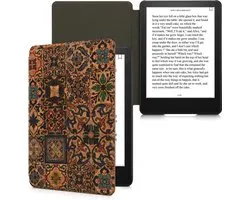 kwmobile Cork Case Compatible with Amazon Kindle Paperwhite 11. Generation 2021 - Book Style Protective e-Reader Flip Cover Folio Case - Pattern Brown / Blue / Red