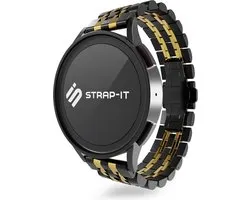 Bracelet Smartwatch Strap-it 22mm - Bracelet de montre de Luxe à maillons en acier pour Samsung Galaxy Watch 3 45mm / Galaxy Watch 1 46mm / Gear S3 Classic & Frontier - Amazfit GTR 47mm / GTR 2 / 3 / 4 - Fossil Gen 5 / 5e 44mm / 6 44mm - noir/or
