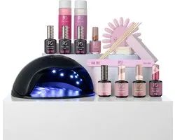Pink Gellac - Gellak Starter Package Premium Uncovered - Vernis à ongles gel 4 couleurs, lampe LED et Set de manucure - Laque gel pour ongles en gel