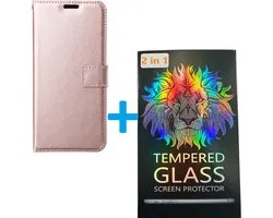 Portemonnee Book Case Hoesje + 2x Screenprotector Glas Geschikt voor: Xiaomi Redmi 10 2022 & Xiaomi RedMi Note 11 / Note 11S 4G - Rosegoud