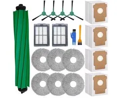 19 pièces - Convient pour iRobot Roomba Plus 505/405/507 Combo Robot Aspirateur : 1 brosse principale - 4 sacs à poussière - 4 brosses latérales - 2 filtres HEPA - 6 serpillières - 1 brosse de nettoyage jaune et 1 brosse de nettoyage bleue