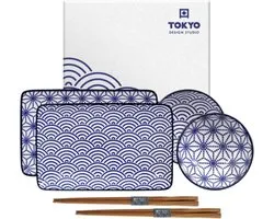 Tokyo Design Studio Nippon Blue Sushi Servies - Porselein - 6 delig - 2 persoons