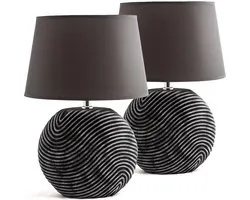 Lampes de table ou de chevet BRUBAKER Zen Garden , lot de 2 pièces, gris anthracite, pieds en céramique bicolore, finition mate, hauteur 38 cm