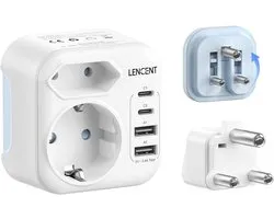 Reisadapter Type D en Type M met 2 USB-C en 2 USB-A Poorten - Universele Stopcontact Adapter voor Zuid-Afrika, India en meer