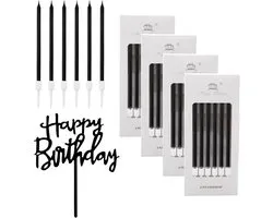 24pcs Birthday Candles Party Candles Black Cake Decorations Long Thin Cupcake Candle Happy Birthday Cake Candle for Girls Boys Men Women Party Wedding Decoration, 10cm