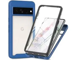 Hoesje met Ingebouwde Screenprotector voor de Google Pixel 8 Pro | Full Protect valbescherming | Doorzichtig / Blauw