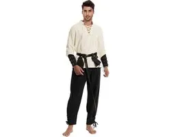 Men's Medieval Clothing 7 Pieces Renaissance Costume Set Medieval Viking Costume with Pirate Shirt Long Trousers Belt - ShopVlot