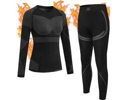 MEETYOO Naadloos Thermo Ondergoed Dames Set - ThermoShirt Dames -Thermokleding Dames - Thermo Shirt Dames Lange Mouw Thermo Shirt en Thermo Broek - en bodemsets voor ski -wandelen fietsen marathon motorfiets hardlopen klimmen snowboarden-Grijs-XL