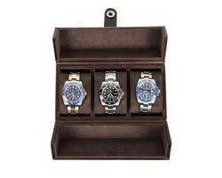 Timezone Design Horloge Opbergdoos 3 Horloges - Full-Grain Leer met Alcantara Suède - Horlogedoos voor Nachtkastje - Horloge Display - Cadeau Horlogeverzamelaar