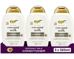 Revitalisant au Lait de Coco OGX, Hydrate & Adoucit, Sans Sulfate, Parfum Tropical à la Noix de Coco, Pour Cheveux Secs & Ternes, 3x385 ml