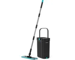 Sophitech FreshClean Mop - Système de nettoyage avec seau - Serpillière avec système à 3 chambres - Eau propre et sale séparées - Comprend 2 recharges de serpillière - Noir