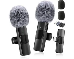 carmdering - Draadloze Microfoon - Lavalier Microfoon - Podcast Microfoon - 48kHz/24-bit, USB-C plug&play, 20m bereik, 12u batterij - Voor iPhone & Android - 2 stuks, 28g, windschermen