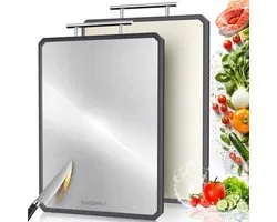 Cuisimax 99% Puur Titanium Snijplank Dubbelzijdig - PFAS-vrij - Met Raspdeel & Sapgeul - Vaatwasserbestendig - Cutting Board - Chopping Board