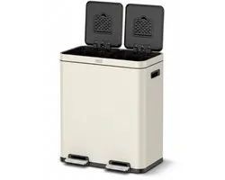 Deleca Recycle Prullenbak met 2 Vakken - 60 Liter (2x30) Afvalbak - Afvalscheiding / Statiegeld container / Pedaalemmer - Vuilnisbak met FreshAura Geurbestrijding - Slow Close - RVS Mat Soft Beige