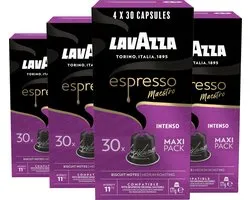 Lavazza Espresso Intenso Koffiecups - 120 Nespresso Cups - Koffie Blend van Arabica & Robusta - Intensiteit: 11/13 - 4 x 30 Aluminium Capsules