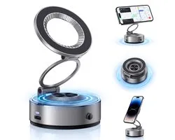 Fokelyi Telefoonhouder Auto Magnetisch - 2-in-1 Autohouder Met Klem - GSM Houder Auto - Wasbare Nano Vacuum Zuignap - Automatisch Adverteren - 360° Draaibaar - Universeel Autohouder- Zilver