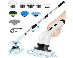 longziming - Elektrische Schoonmaakborstel Draadloos - Elektrische Spin Scrubber met 8 Verwisselbare Borstelkoppen en Verstelbare Steel - Voor Badkamer, Tegels, Vloer en Auto