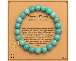 Bixorp Sterrenbeeld Vissen Armband van Amazoniet - Edelsteen Kralenarmband met Zodiac Pisces bedel - 8mm / 18 cm