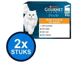 2x Gourmet - Perle Mini Filets Kalkoen, Eend, Tonijn & Lam in Saus - Kattenvoer Natvoer - 40x85g