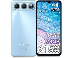 DOOGEE Note 60 Smartphone - 6,56" - Android 16 - 32GB(3+29) RAM - 128GB ROM - 6150 mAh - Lichtgewicht 190 g - 3,5 mm hoofdtelefoonaansluiting - NFC - GPS - Blauw