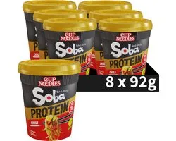 Nissin Soba Cup Noodles Protein - Chili Wok Style Noedels met Eiwit - Instant Noodles - 8 stuks