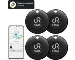 Ralio Bluetooth Tracker–Android / Google Find My Device - Android Airtag - Pack de 4–Avec son–Clés, Vélo, Voiture–Key Finder- Noir