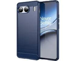 MobyDefend Hoesje - Geschikt voor OnePlus Nord 4 - TPU Backcover - Geborstelde Metaal & Carbon-Look - Blauw