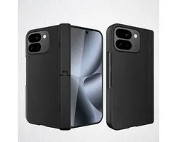 Geschikt voor Google Pixel 10 Pro Fold - 360 Bescherming met Scharnierbescherming - Geïntegreerde Standaard - Premium Leather - Back Cover Hoesje - Zwart