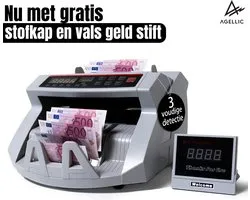 Compteuse de billets Agellic® – Compteuse de billets – Triple détection de faux billets – 1000 billets par minute – Compteur de billets – Incl. Housse anti-poussière et marqueur de faux billets