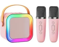 Mini Karaoke Machine Speaker for Kids Adults,Portable Bluetooth with 1-2 Wireless Microphones,Christmas Birthday Gifts Toys Girls Boys Ages 4, 5, 6,7, 8,9,10,11,12+ Years Old Toddler (Pink - 2 Mic)