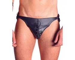 Mister b leather posing pouch two belts laced